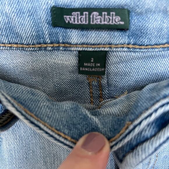 Wild Fable Denim Skirt Light Wash Distressed Raw Hem Mini Blue Jean Skirt - Picture 2 of 5